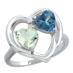 2.61 CTW Diamond, Amethyst & London Blue Topaz Ring 14K White Gold - REF-34M2A