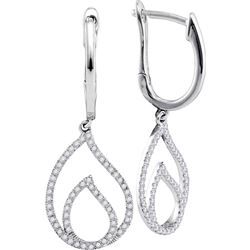 Diamond Double Nested Teardrop Dangle Earrings 1/3 Cttw 10kt White Gold