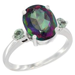 2.64 CTW Mystic Topaz & Green Sapphire Ring 10K White Gold - REF-24H5M