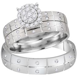 His & Hers Diamond Cluster Matching Bridal Wedding Ring Band Set 1/3 Cttw 14kt White Gold