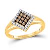 Image 1 : Round Brown Diamond Square Cluster Ring 1/4 Cttw 10kt Yellow Gold