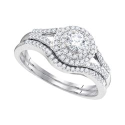 Diamond Concentric Halo Bridal Wedding Engagement Ring Set 1/2 Cttw 10k White Gold