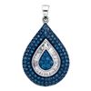 Image 1 : Round Blue Color Enhanced Diamond Teardrop Frame Pendant 1.00 Cttw 10kt White Gold