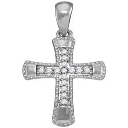 Diamond Small Flared Cross Pendant 1/10 Cttw 10kt White Gold