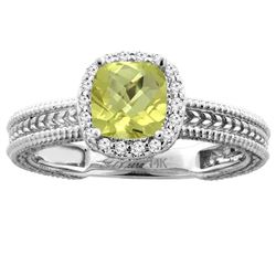 1.60 CTW Lemon Quartz & Diamond Ring 14K White Gold - REF-44X7M