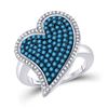 Image 1 : Round Blue Color Enhanced Diamond Large Heart Cluster Ring 1-3/8 Cttw 10kt White Gold
