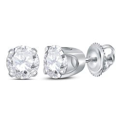 Unisex Diamond Solitaire Stud Earrings 3/4 Cttw 14kt White Gold