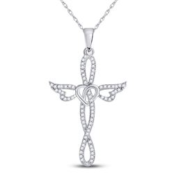 Diamond Cross Heart Winged Pendant 1/5 Cttw 10kt White Gold