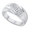 Image 1 : Mens Round Pave-set Diamond Diagonal Double Row Wedding Band 1/4 Cttw 10kt White Gold