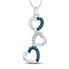 Image 1 : Round Blue Color Enhanced Diamond Triple Cascading Heart Pendant 1/6 Cttw 10kt White Gold
