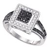 Image 1 : Round Black Color Enhanced Diamond Square Cluster Ring 1/2 Cttw 10kt White Gold