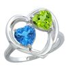 Image 1 : 2.61 CTW Diamond, Swiss Blue Topaz & Peridot Ring 10K White Gold - REF-23F7N