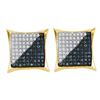 Image 1 : Mens Round Blue Color Enhanced Diamond Square Kite Cluster Earrings 1/3 Cttw 10kt Yellow Gold