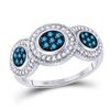 Image 1 : Round Blue Color Enhanced Diamond Cluster Ring 1/2 Cttw 10kt White Gold