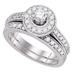 Diamond Halo Bridal Wedding Engagement Ring Band Set 1.00 Cttw 14kt White Gold