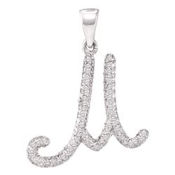 Diamond Cursive Letter M Initial Pendant 1/6 Cttw 10kt White Gold