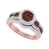 Image 1 : Round Red Color Enhanced Diamond Bridal Wedding Engagement Ring Band Set 1/2 Cttw 10kt Rose Gold