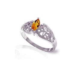 Genuine 0.20 CTW Citrine Ring 14KT White Gold - REF-47Y2F