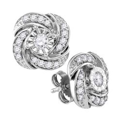 Diamond Pinwheel Stud Earrings 1/3 Cttw 10kt White Gold