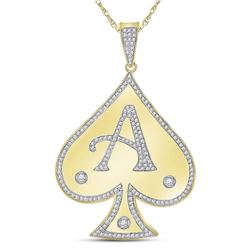 Mens Diamond Spade Aces Charm Pendant 5/8 Cttw 10kt Yellow Gold