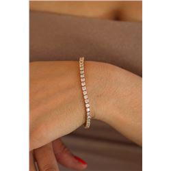 Natural 6.05 ctw Diamond Eternity Tennis Bracelet 18K Rose Gold - REF-507R2K