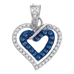 Round Blue Color Enhanced Diamond Heart Pendant 1/4 Cttw 10kt White Gold