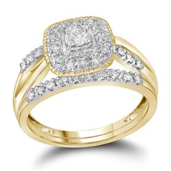 Diamond Square Halo Bridal Wedding Engagement Ring Band Set 1/3 Cttw 10kt Yellow Gold