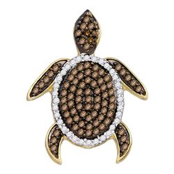 Round Brown Diamond Sea Turtle Tortoise Pendant 1/3 Cttw 10kt White Gold