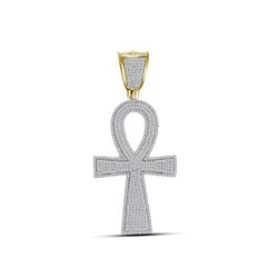 Mens Diamond Ankh Cross Charm Pendant 1-1/2 Cttw 10kt Yellow Gold