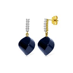 Genuine 30.65 ctw Sapphire & Diamond Earrings 14KT Yellow Gold - REF-59M9T