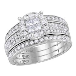 Diamond Bridal Wedding Engagement Ring Band Set 1.00 Cttw 14kt White Gold