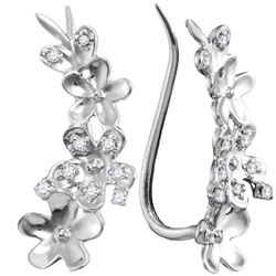 Diamond Floral Climber Earrings 1/10 Cttw 10kt White Gold