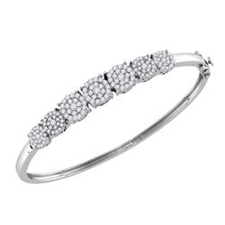 Diamond Concentric Cluster Bangle Bracelet 1-1/4 Cttw 10kt White Gold