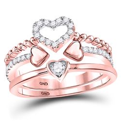 Diamond 2-Piece Beaded Heart Band Ring Set 1/3 Cttw 14kt Rose Gold