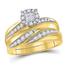 His Hers Diamond Cluster Matching Bridal Wedding Ring Band Set 5/8 Cttw 14kt Yellow Gold