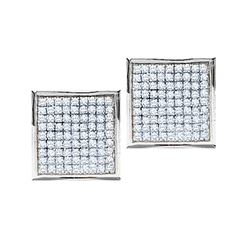 Round Pave-set Diamond Square Cluster Earrings 7/8 Cttw 10kt White Gold