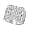 Image 1 : Mens Diamond Arched Square Cluster Ring 1.00 Cttw 10kt White Gold