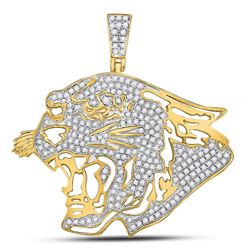 Mens Diamond Panther Head Charm Pendant 5/8 Cttw 10kt Yellow Gold