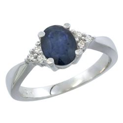 1.20 CTW Blue Sapphire & Diamond Ring 14K White Gold - REF-38X4M