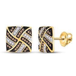 Round Brown Diamond Square Pinwheel Earrings 1/4 Cttw 10kt Yellow Gold