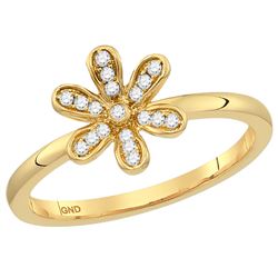 Diamond Flower Floral Stackable Band Ring 1/8 Cttw 14kt Yellow Gold