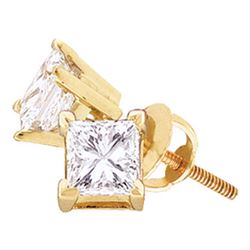 Unisex Diamond Solitaire Stud Earrings 1/5 Cttw 14kt Yellow Gold