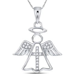 Diamond Angel Cross Religious Pendant 1/20 Cttw 14kt White Gold