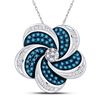 Image 1 : Round Blue Color Enhanced Diamond Pinwheel Cluster Pendant 1/2 Cttw 10kt White Gold