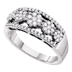 Diamond Flower Cluster Cocktail Band Ring 1/2 Cttw 14kt White Gold