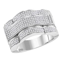 Mens Diamond Domed Rectangle Cluster Ring 1.00 Cttw 10kt White Gold