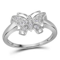 Diamond Butterfly Bug Cluster Fashion Ring 1/12 Cttw 10kt White Gold