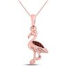 Image 1 : Round Red Color Enhanced Diamond Flamingo Bird Animal Pendant .01 Cttw 10kt Rose Gold