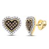 Image 1 : Round Brown Diamond Heart Cluster Earrings 1/4 Cttw 10kt Yellow Gold
