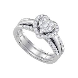 Diamond Heart 3-Piece Bridal Wedding Engagement Ring Band Set 1/2 Cttw 14kt White Gold